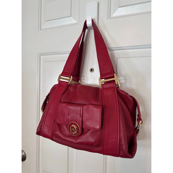 Michael Kors Bag Red Pebble Leather Top Handle Satchel Handbag - Picture 2 of 11